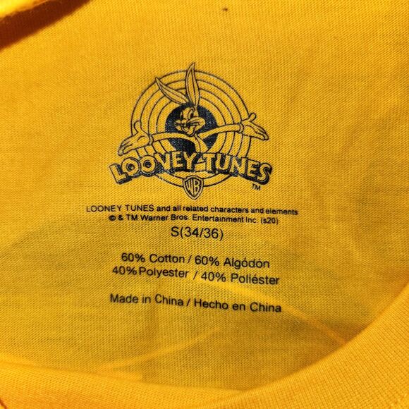 Looney Tunes Gold Yellow Purple Long Sleeve Shirt Men's Size S 34/36 Cotton - Picture 4 of 7